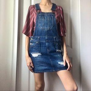 Denim mini skirt overalls.